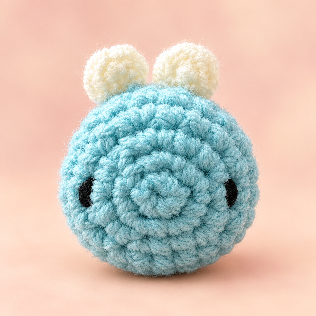 Crocheted bee plush, soft pink background