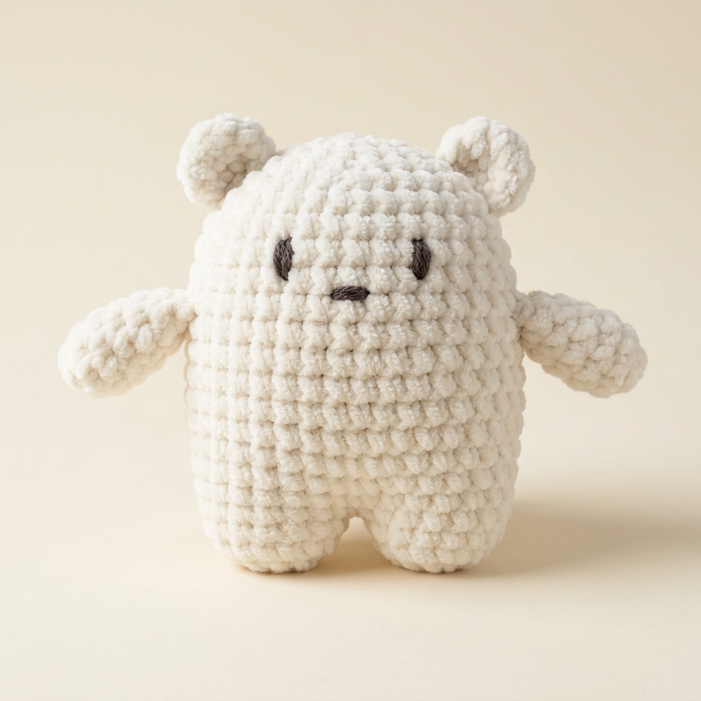 White crochet bear, digitally generated colorway preview