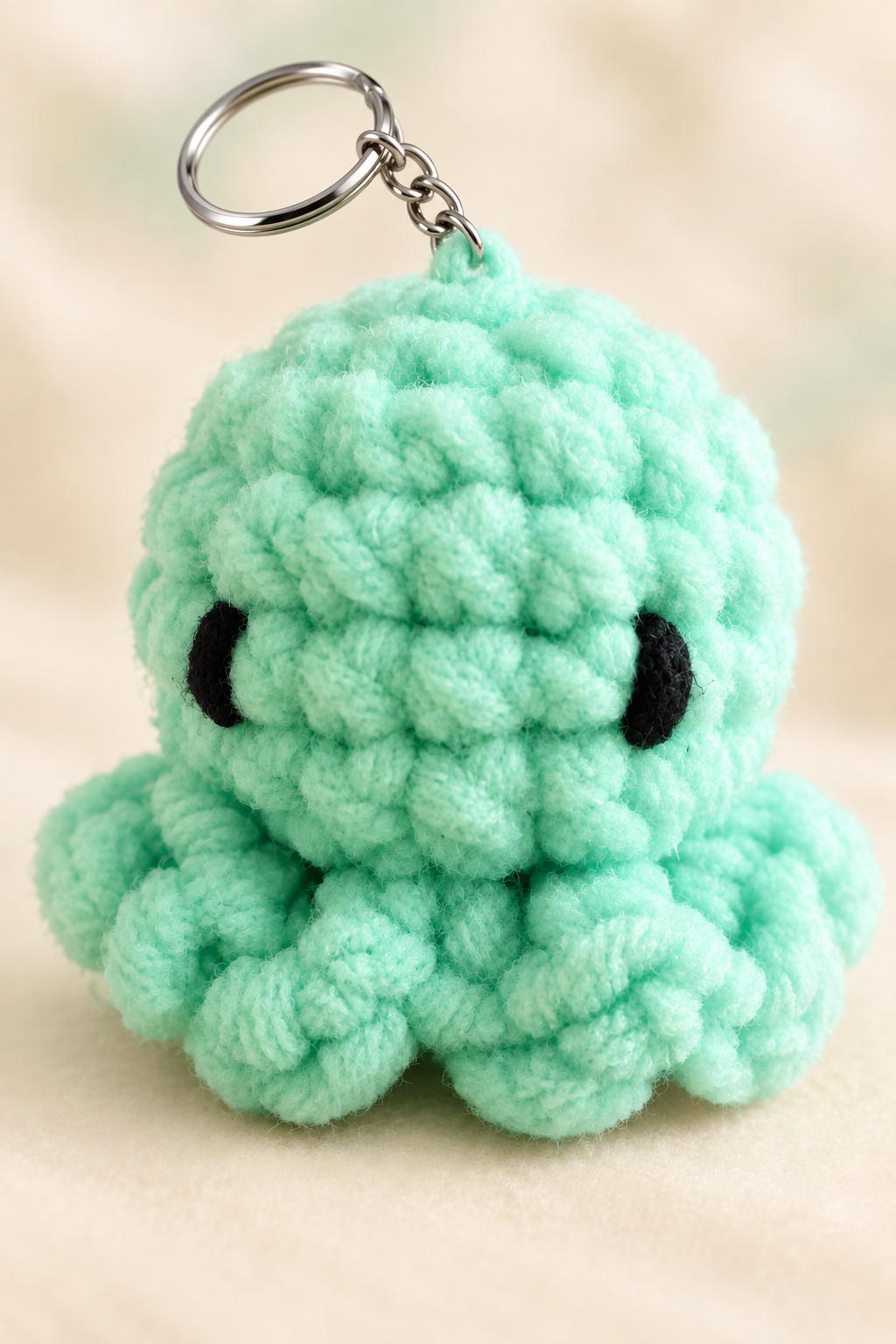 Mint crocheted octopus with silver key ring